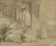 John Hoppner, A family home, black and white chalk