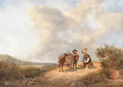 Thomas Smythe, Travellers on the road; A rest by the cornfield, a pair, oil on canvas