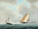 Timothy Franklin Ross Thompson, Cutters racing off the Needles, oil on canvas