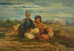 William James Müller, Two figures at rest, Turkey, oil on canvas