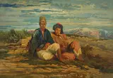 William James Müller, Two figures at rest, Turkey, oil on canvas