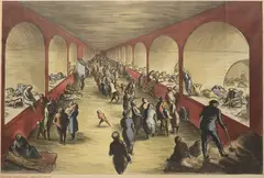 Edward Ardizzone, Shelter Scene, Lithograph in colours, 1941, on wove paper