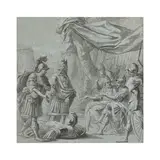 Entourage d'Agostino Masucci, La dispute d'entre Ajax et Ulysse touchant la propriété des armes d'Achille, pen and brown ink, grey wash on bleu paper