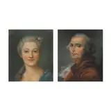 Ecole française, Portrait de dame en bleu ; Portrait d'homme, une paire, pastel sur papier
