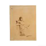 Eugène Delacroix, Etude d'un ecclésiastique assis en costume Renaissance, pen and brown ink, brown wash on beige paper