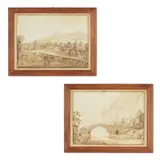 Albert Christoph Dies, Vue de la Basilique de Loreto ; Vue du Giornico, a pair, black chalk, pen, brown ink and wash on paper