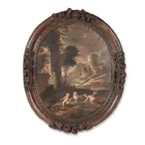 Ecole française, Paysage animé de puttis qui jouent avec un chien, oil on canvas