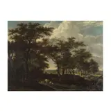 Adriaen Hendricksz. Verboom, Un vaste paysage boisé avec un berger traversant un gué avec son troupeau, oil on canvas