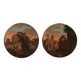 Ecole française, Vue d'une place avec l'église ; Vue d'une maison, a pair, oil on paper laid down on panel