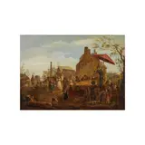 Ecole française, Scène foraine animée d'un batelier, oil on panel