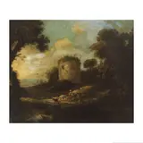 Ecole italienne, Paysage avec bergèrs, oil on canvas