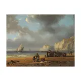 Ecole française, Pêcheurs à pied à Etretat, oil on panel