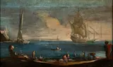 Giacomo Guardi, Coastal Landscape with Boats and Figures, oil on canvas