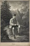 Josef Kriehuber, The Young Crown Prince Rudolf of Austria on a Hunt at Offensee, lithograph on paper