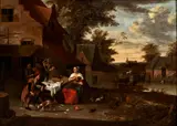 Dutch School, Peasants Outside a Tavern, oil on panel