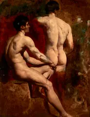 Ra William Etty, Academy Study of Two Male Nudes, unsigned; identified on a presentation plaque; with an oil sketch of a seated male nude (on the reverse)