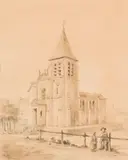 Henri Lallemand, Suite de deux vues d'églises, Pair of lead pencils on paper