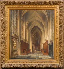 Henri Lallemand, Intérieur de la Collégiale Saints-Pierre-et-Guidon d'Anderlecht, Oil on canvas