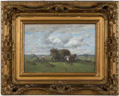 Desire Thomassin, Paysans lors de la fenaison, Oil on canvas