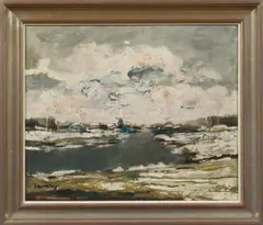 Albert Saverys, Paysage hivernal, Oil on panel