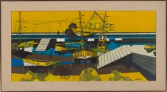Gustave Camus, Le port bleu, Oil on canvas