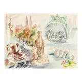 American School, Gilbert Adrian and Janet Gaynor's New York residence, watercolor on paper