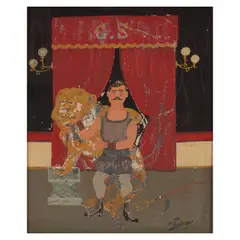Fernand Boilauges, Portrait of Georges Schlee as Lion Tamer, oil on board