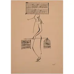 Carybé, Pigeon seller, ink on paper