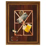 John F. Peto, Rack Picture With Telegraph, Letter and Postcards, oil on canvas
