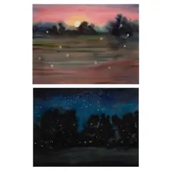 Michael O'Mara, Lightening bug sunset; Lightening bug night (two works), both watercolor on paper