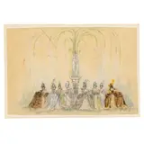 unknown Artist, Ladies around a fountain, mixed media on paper