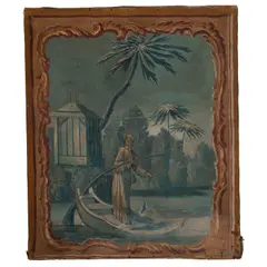 Chinoiserie scene with a trompe l'oeil frame by French School, oil on canvas, sold Jan 2025