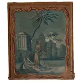 Chinoiserie scene with a trompe l'oeil frame by French School, oil on canvas, sold Jan 2025