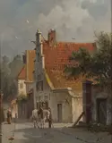 Adrianus Eversen, A Dutch street scene with figures
