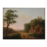 Abbott Fuller Graves, Landscape with figures and a cottage, oil on board