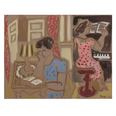 Francisco Bores, Two women in the music room, watercolor on paper