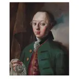 German School, Portrait of a man holding a pocket watch, oil on canvas