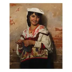 Léon Bonnat, Portrait of a girl knitting, oil on canvas