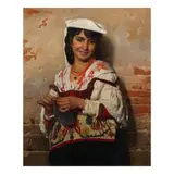 Léon Bonnat, Portrait of a girl knitting, oil on canvas