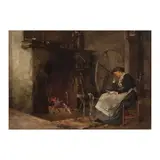 Paul E. Harney, Girl asleep at a spinning wheel, oil on canvas applied to board