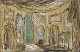 Cecil Beaton, A set design for an interior with arched window, watercolour and gouache