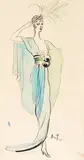 Cecil Beaton, A costume design for a lady in blue and green, watercolour and pen and ink