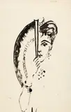 Cecil Beaton, A portrait of a woman holding a fan, pen and ink