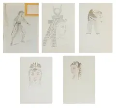 Oliver Messel, Four headdress designs for Vivien Leigh as 'Cleopatra' in Ceasar and Cleopatra, 1946, pencil, three with gold paint