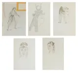 Oliver Messel, Four headdress designs for Vivien Leigh as 'Cleopatra' in Ceasar and Cleopatra, 1946, pencil, three with gold paint