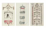 Oliver Messel, Three designs for the decoration of the exterior of The Dorchester Hotel for the Coronation of Queen Elizabeth II