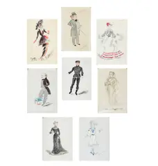 Oliver Messel, Eight costume designs, to include three from Gigi, 1973, variously watercolour, gouache and pencil