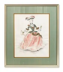 Oliver Messel, A costume design for a lady in a riding habit, watercolour, pencil and gold pen