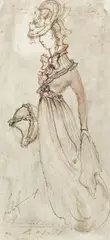 Leslie Hurry, A costume design for a lady, watercolour, pen and ink, and pencil