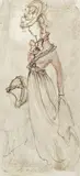 Leslie Hurry, A costume design for a lady, watercolour, pen and ink, and pencil